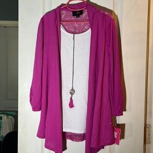 Girl’s White Top with Magenta Cardigan Size: Large 14